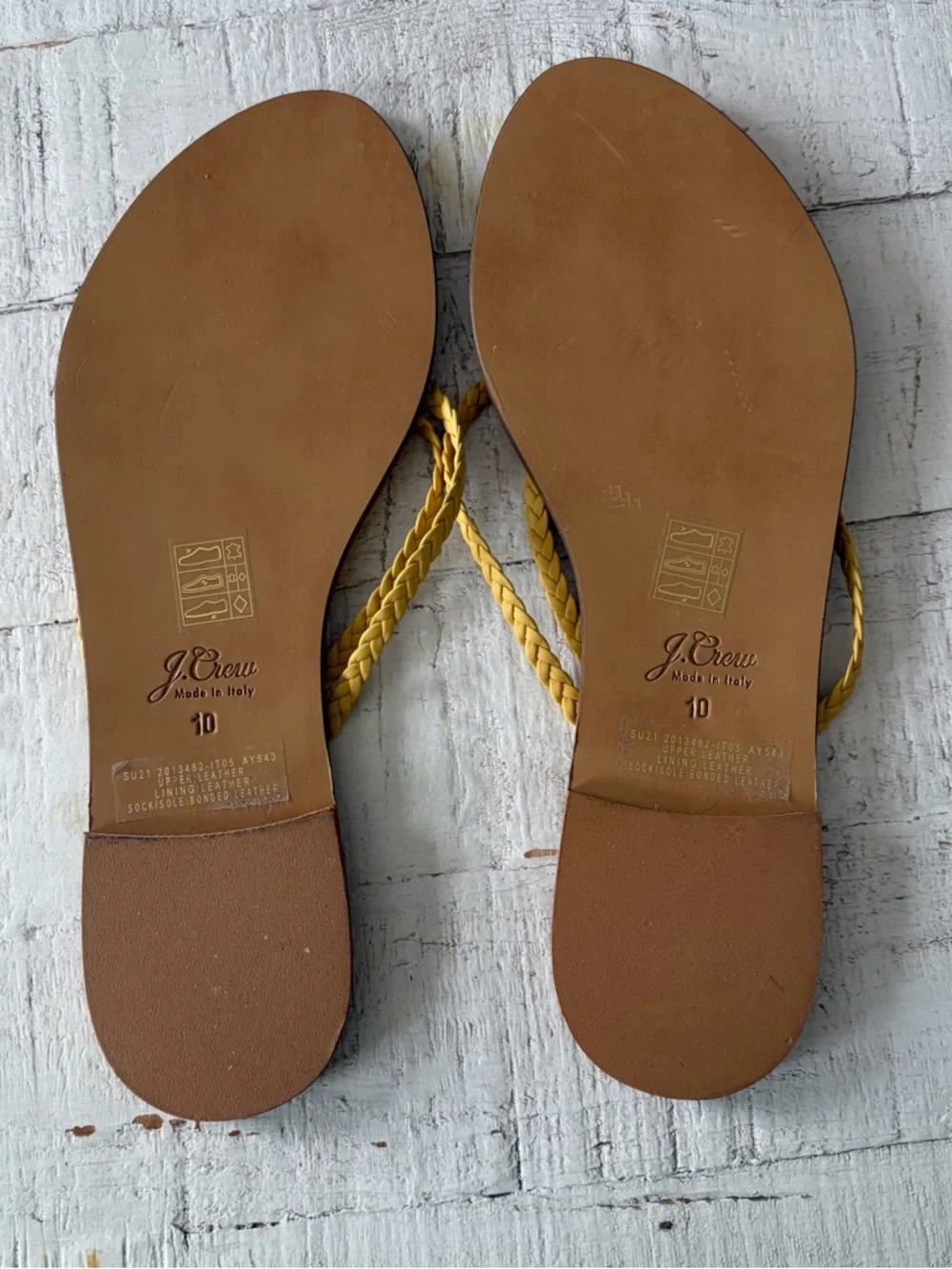 J.Crew NWOT Capri‎ Braided Strap Thong Sandals size 10 Yellow Leather Flat